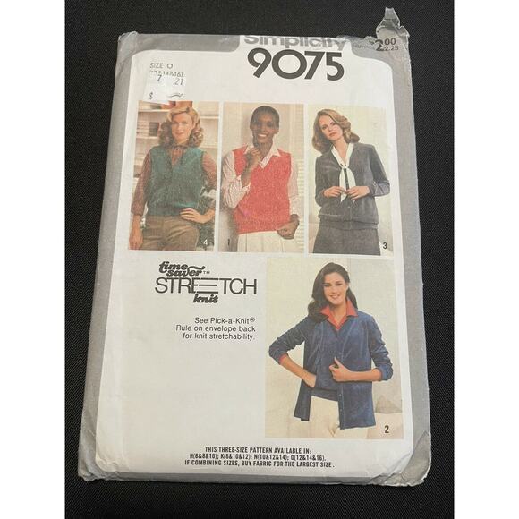 Simplicity 9075 Cardigan Vest Pullover Vest Misses Size 12-16 Vintage Pattern - Picture 1 of 2